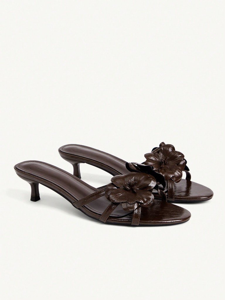 Chocolate flower kitten mules