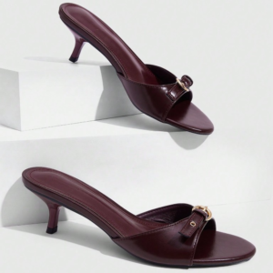 Burgundy kitten mules with gold buckle