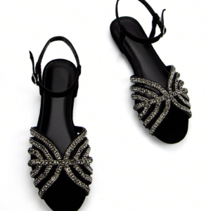 Black ankle-strap crystal sandals