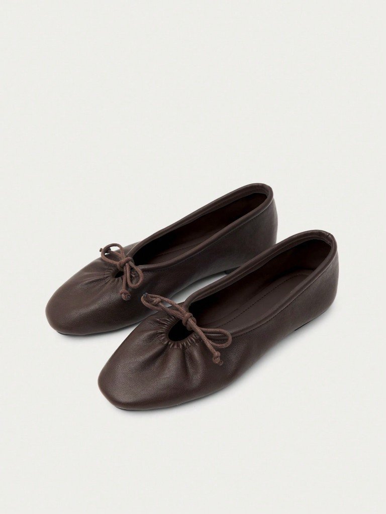 Chocolate bow ballet flats