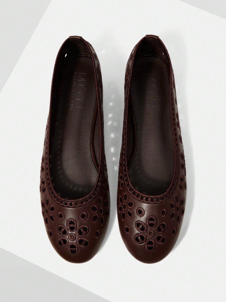 Chocolate laser-cut ballet flats
