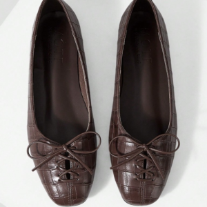 Chocolate croc bow ballet flats
