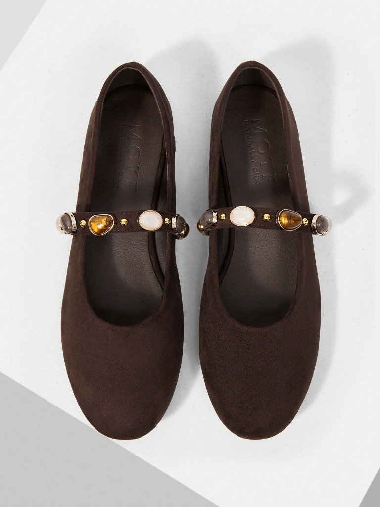 Chocolate pearl Mary Jane flats