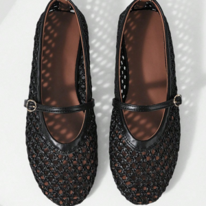 Black woven Mary Jane flats