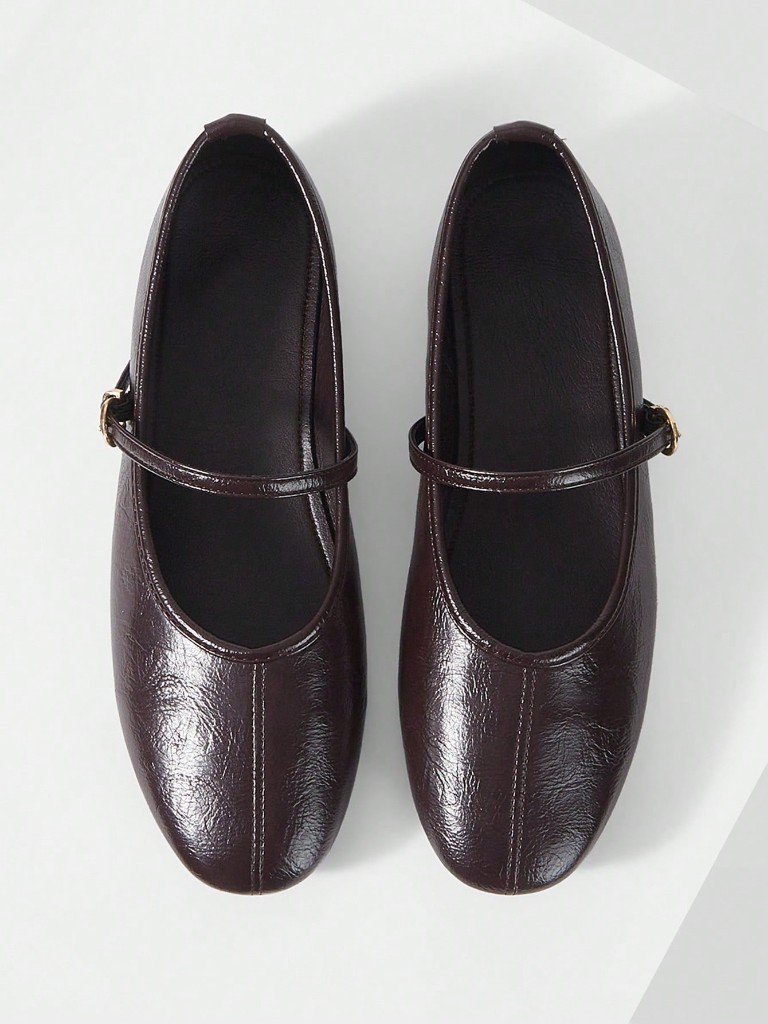 Chocolate strap Mary Jane flats