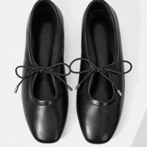 Black bow square ballet flats