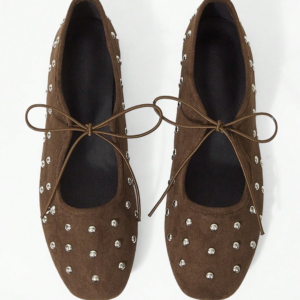 Chocolate studded lace flats