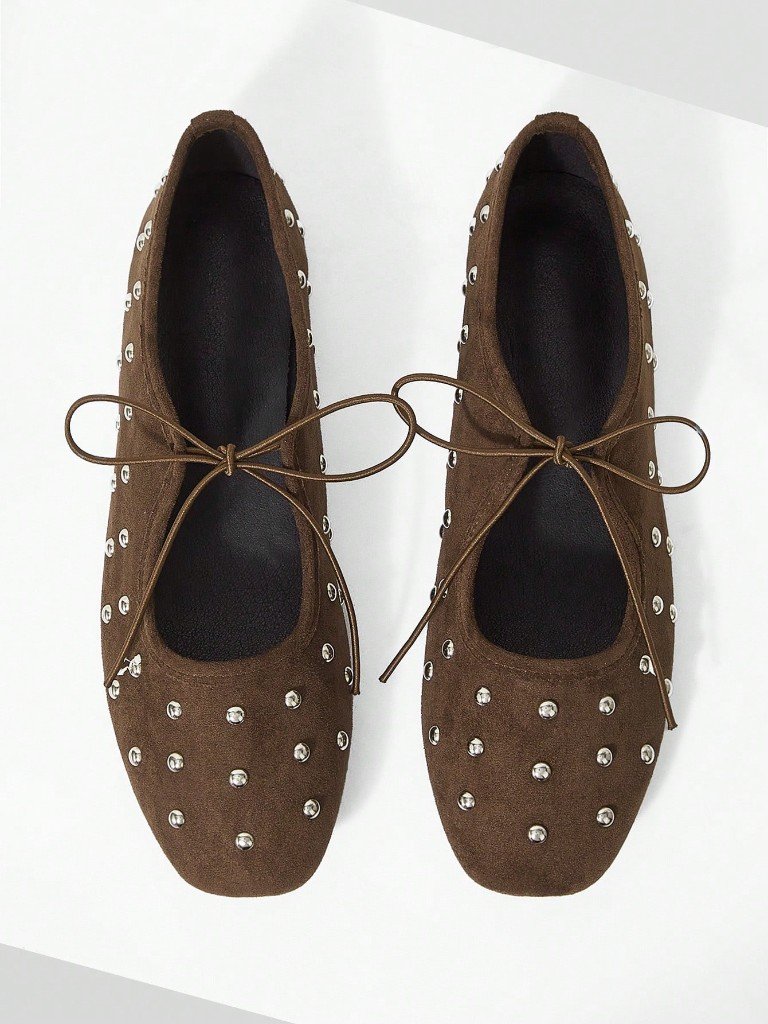 Chocolate studded lace flats