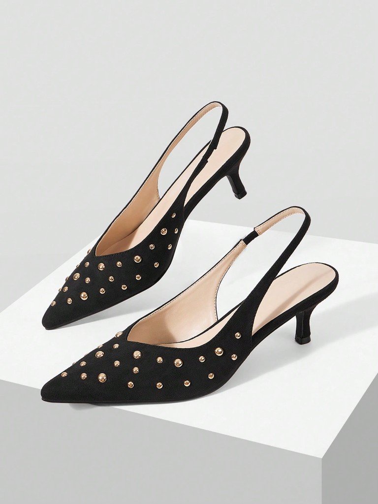 Black studded slingback pumps