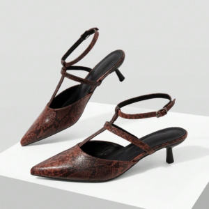 Chocolate snakeskin strappy slingbacks