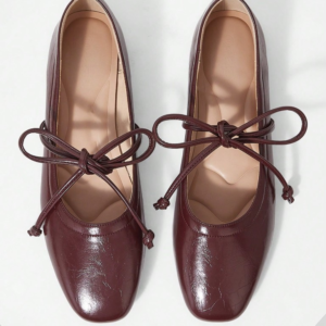 Burgundy lace-up ballet flats