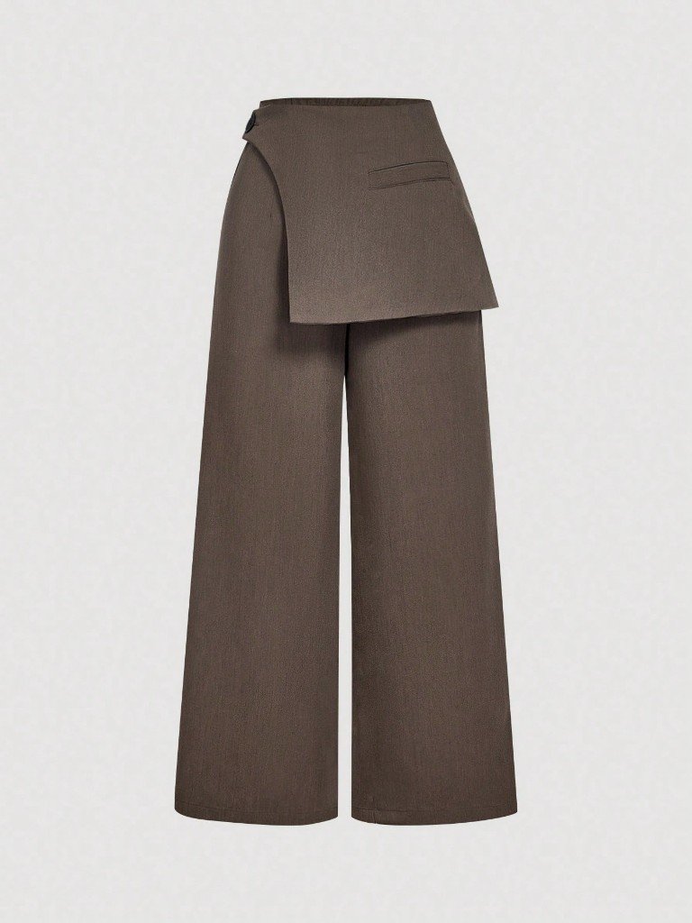 Taupe wide-leg wrap trousers