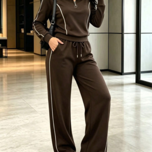 Chocolate piped quarter-zip set