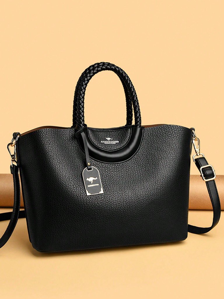 Black braided-handle tote