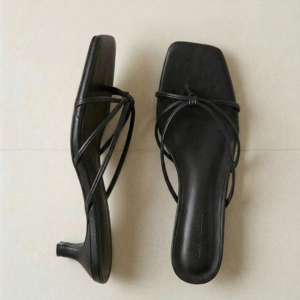 Black strappy square slides