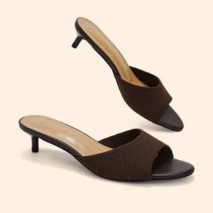 Chocolate open-toe kitten mules