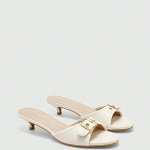 Cream buckle kitten mules
