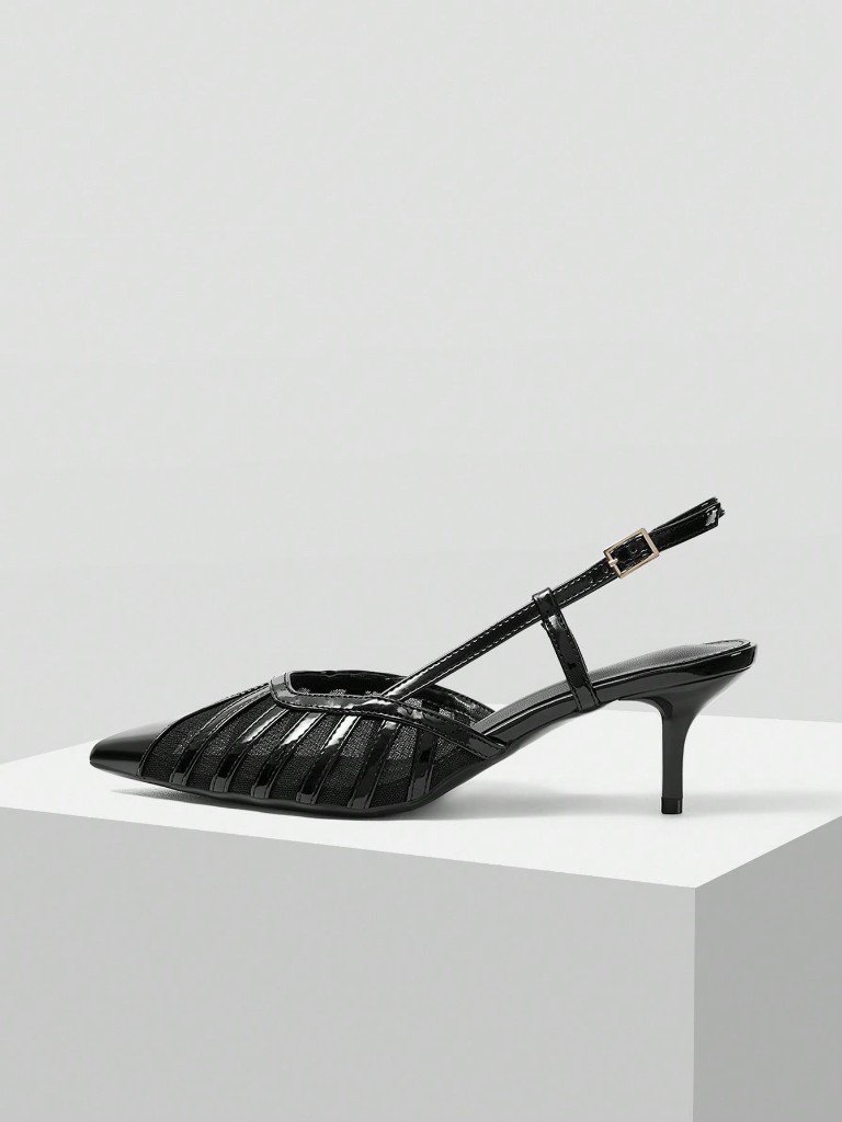 Black caged slingback pump