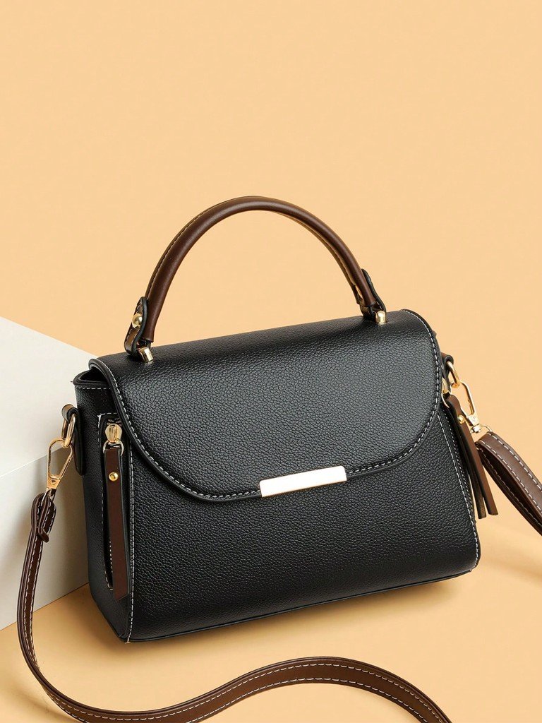 Chocolate flap top-handle bag
