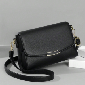 Black bar-flap crossbody bag